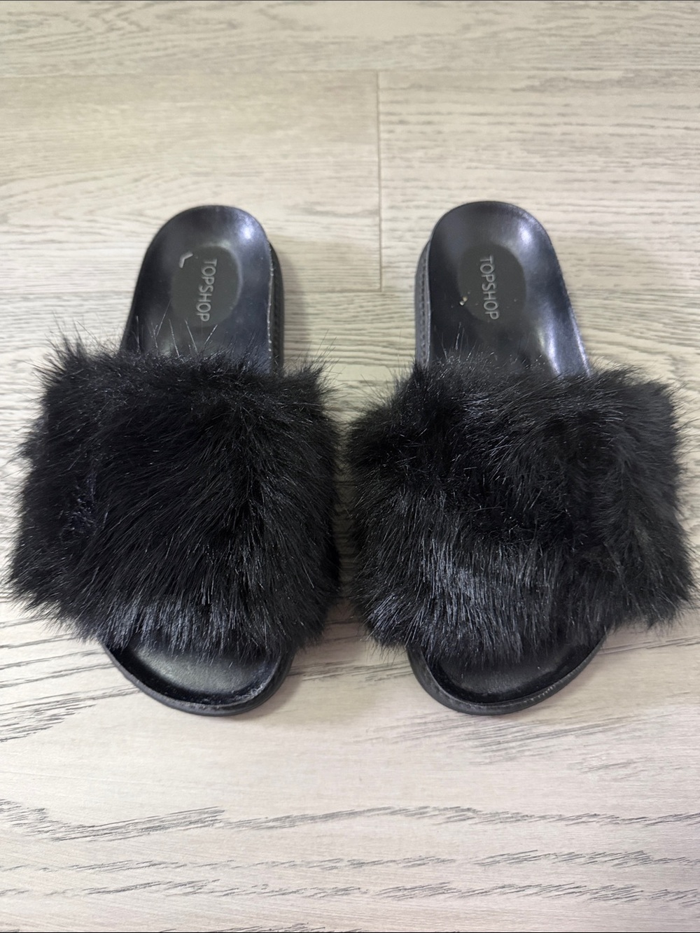 Topshop Black Faux Fur Slide Slippers